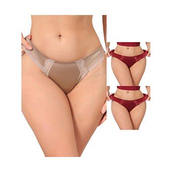 3 Packs Women's Lace Low Rise Bikini Underwear Breathable No Show Satin Briefs
