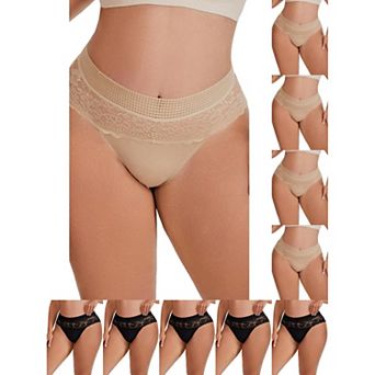 10 Packs Women's Lace High Cut Briefs Full Coverage High Waisted Lace Underpants