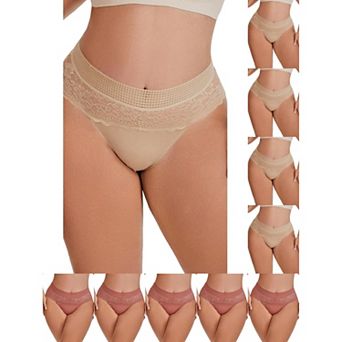10 Packs Women's Lace High Cut Briefs Full Coverage High Waisted Lace Underpants