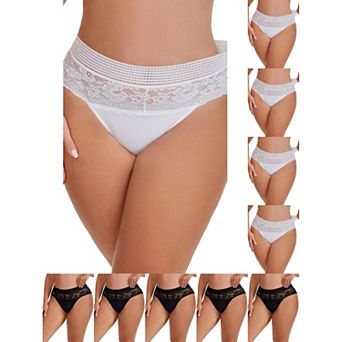10 Packs Women's Lace High Cut Briefs Full Coverage High Waisted Lace Underpants
