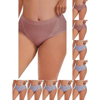 10 Packs Women's High Rise Cotton Underwear Full Coverage Lace Briefs
