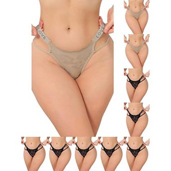 10 Packs Women's Low Waist Shiny Tangas Letter Prints Lace Underwear Thong