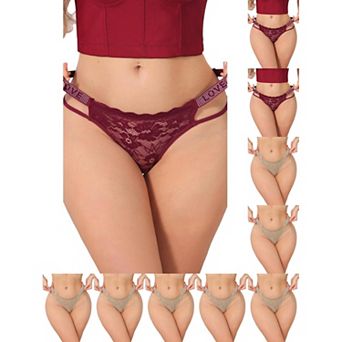 10 Packs Women's Low Waist Shiny Tangas Letter Prints Lace Underwear Thong