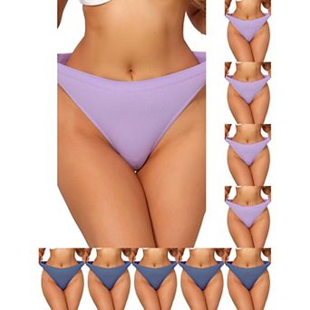 10 Packs Women's Mid Waisted Ribbed Bikini Briefs No Show High Cut Underwear Panties