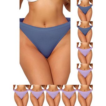 10 Packs Women's Mid Waisted Ribbed Bikini Briefs No Show High Cut Underwear Panties