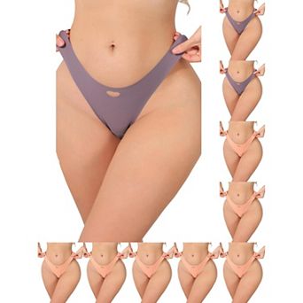 10 Packs Women's Seamless Underwear No Show Ice Silk Low Rise Bikini Cute Heart Cutout Briefs