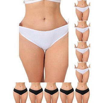 10 Packs Women's Low Rise Ribbed Underwear Panties Breathable Soft Stretch Briefs