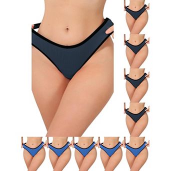 10 Packs Women's Low Waisted Ribbed Thongs Softan Breathable Contrast Color Trim Underwear Panties