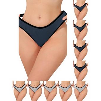 10 Packs Women's Low Waisted Ribbed Thongs Softan Breathable Contrast Color Trim Underwear Panties