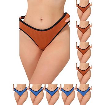10 Packs Women's Low Waisted Ribbed Thongs Softan Breathable Contrast Color Trim Underwear Panties