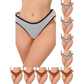 10 Packs Women's Low Waisted Ribbed Thongs Softan Breathable Contrast Color Trim Underwear Panties