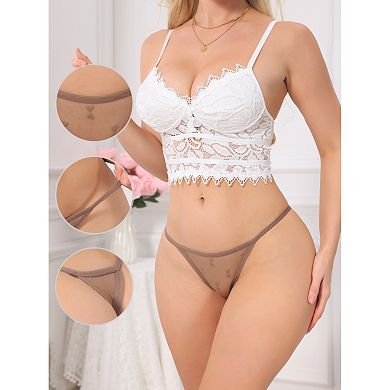 10 Packs Women's Lace Mesh Thongs No Show T-Back Breathable G-String Underwear
