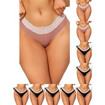 10 Packs Women's Low-Rise Ice Silk Panties Lace Trim Lingerie NoTrace Underwear Breathable Intimates