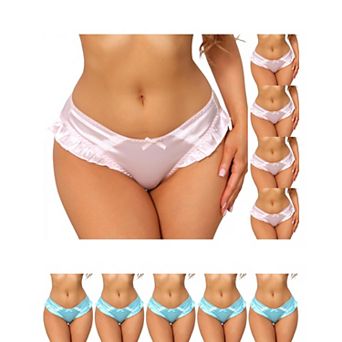 10 Packs Women's Frill Trim Panties Low Rise Cute Ruffle Underwear Satin Silky Smooth Briefs