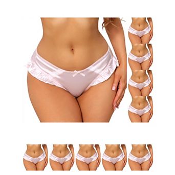 10 Packs Women's Frill Trim Panties Low Rise Cute Ruffle Underwear Satin Silky Smooth Briefs