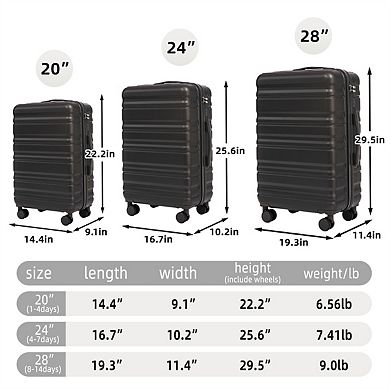 20"/24"/28" 3 Pcs/Set ABS Spinner Wheel Luggage - Carry On Suitcase, Combination Lock