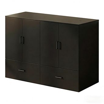Mjkone Queen Murphy Cabinet Bed with RGB LED Lights, Tri-Fold Mattress & Storage Drawers