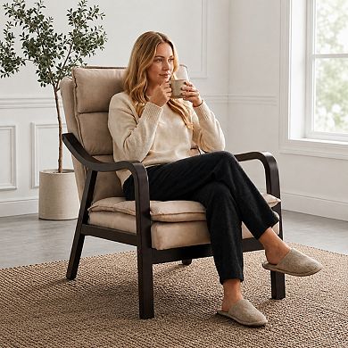 Lufeiya Mid Century Modern Upholstered Accent Chair with Wood Arms