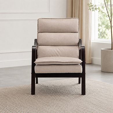 Lufeiya Mid Century Modern Upholstered Accent Chair with Wood Arms