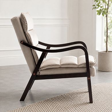Lufeiya Mid Century Modern Upholstered Accent Chair with Wood Arms