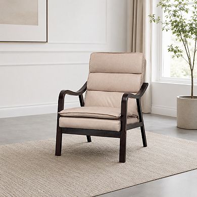 Lufeiya Mid Century Modern Upholstered Accent Chair with Wood Arms