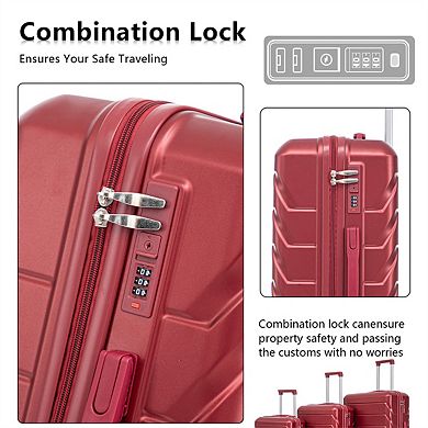 3 Pcs/Set ABS Spinner Wheel Luggage - Carry On Suitcase, Matching Color,Combination Lock