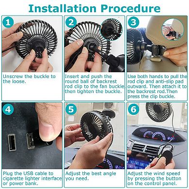 USB Car Clip Fan Portable 3-Speed Rotatable