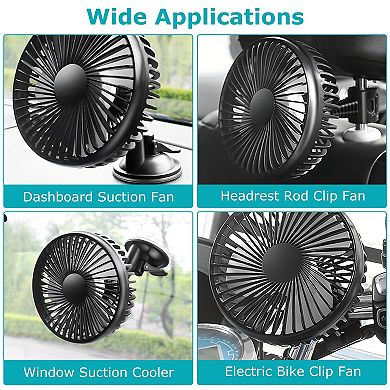 USB Car Clip Fan Portable 3-Speed Rotatable