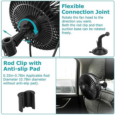 USB Car Clip Fan Portable 3-Speed Rotatable