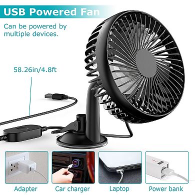 USB Car Clip Fan Portable 3-Speed Rotatable
