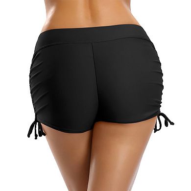 Charmo Women Comfortable High Waist Side Drawstring Swim Shorts