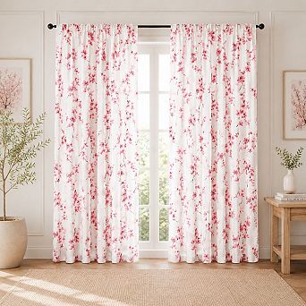 Kate Aurora 1 pc Printed Cherry Blossom Rod Pocket Window Curtain Panel