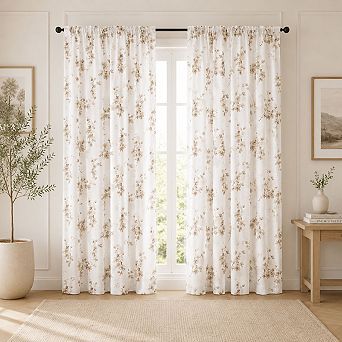 Kate Aurora 1 pc Printed Cherry Blossom Rod Pocket Window Curtain Panel