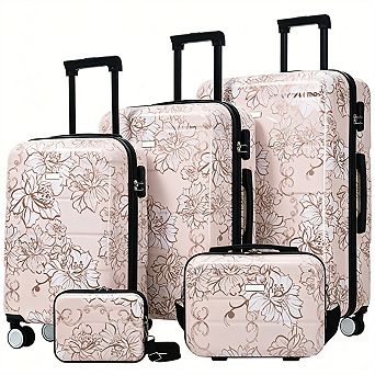 Luggage Sets PC 5 pc - Hardside Lightweight Durable 20"/24"/28" with 8"/14" Cases, Lock, Spinner