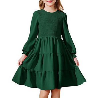 Arshiner Girls Dress Fall Boho Long Sleeve Shirred Smocked Tiered Party Dresses With Pockets