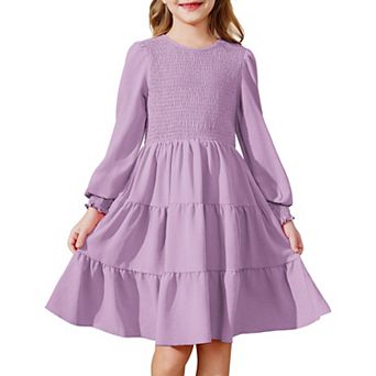 Arshiner Girls Dress Fall Boho Long Sleeve Shirred Smocked Tiered Party Dresses With Pockets