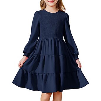 Arshiner Girls Dress Fall Boho Long Sleeve Shirred Smocked Tiered Party Dresses With Pockets
