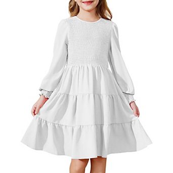 Arshiner Girls Dress Fall Boho Long Sleeve Shirred Smocked Tiered Party Dresses With Pockets