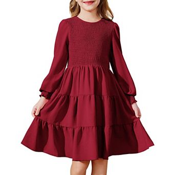 Arshiner Girls Dress Fall Boho Long Sleeve Shirred Smocked Tiered Party Dresses With Pockets