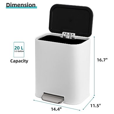 Volkmi Modern Stainless Steel Rectangular Trash Can, Step-On Pedal, Removable Inner Bucket