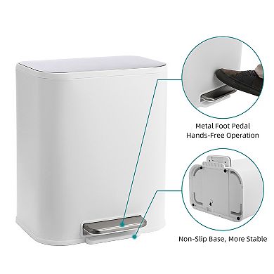Volkmi Modern Stainless Steel Rectangular Trash Can, Step-On Pedal, Removable Inner Bucket