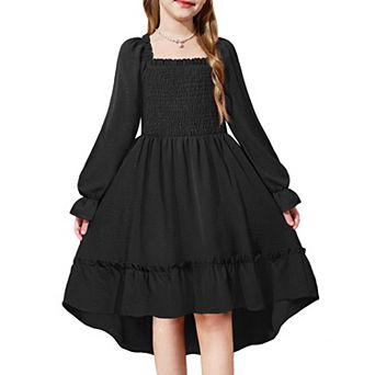 Arshiner Girls Fall Dresses Puff Long Sleeve High Low Party Formal Wedding Girl Midi Spring Dress