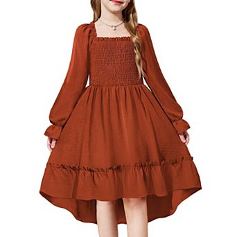 Arshiner Girls Fall Dresses Puff Long Sleeve High Low Party Formal Wedding Girl Midi Spring Dress