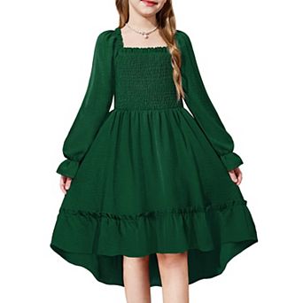 Arshiner Girls Fall Dresses Puff Long Sleeve High Low Party Formal Wedding Girl Midi Spring Dress
