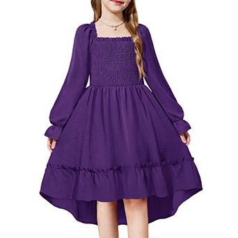 Arshiner Girls Fall Dresses Puff Long Sleeve High Low Party Formal Wedding Girl Midi Spring Dress