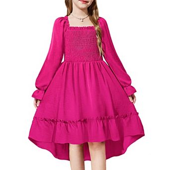 Arshiner Girls Fall Dresses Puff Long Sleeve High Low Party Formal Wedding Girl Midi Spring Dress