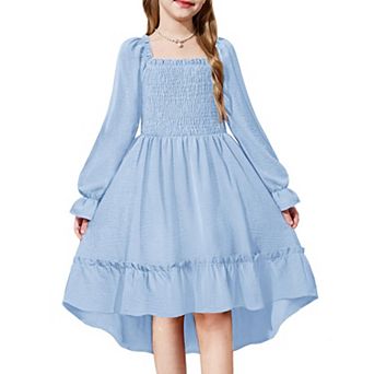 Arshiner Girls Fall Dresses Puff Long Sleeve High Low Party Formal Wedding Girl Midi Spring Dress