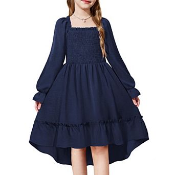 Arshiner Girls Fall Dresses Puff Long Sleeve High Low Party Formal Wedding Girl Midi Spring Dress