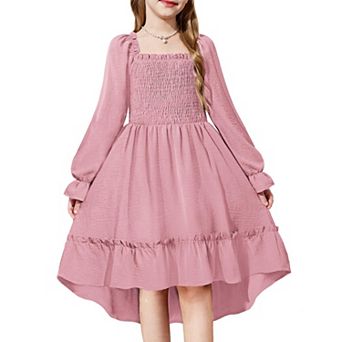 Arshiner Girls Fall Dresses Puff Long Sleeve High Low Party Formal Wedding Girl Midi Spring Dress