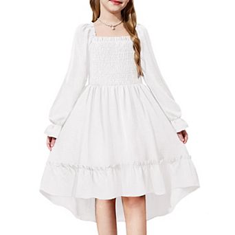 Arshiner Girls Fall Dresses Puff Long Sleeve High Low Party Formal Wedding Girl Midi Spring Dress